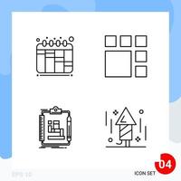Modern Pack of 4 Icons Line Outline Symbols isolated on White Backgound for Website designing vector