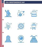 paquete de iconos de vector de stock de día americano 9 signos y símbolos de línea para la tienda de crema de armas de comida policial elementos de diseño de vector de día de estados unidos editables