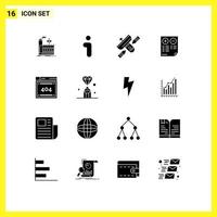 Solid Glyph Pack of 16 Universal Symbols of minus document broadcast cons transmitter Editable Vector Design Elements