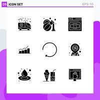 Set of 9 Commercial Solid Glyphs pack for arrow increase code graph chart Editable Vector Design Elements