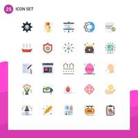 Pack of 25 Modern Flat Colors Signs and Symbols for Web Print Media such as production international idea gear presentation Editable Vector Design Elements