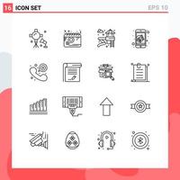 Set of 16 Modern UI Icons Symbols Signs for call mobile women marketing garden Editable Vector Design Elements