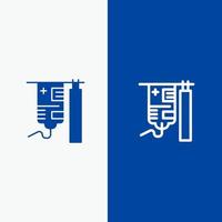 línea de tratamiento médico del hospital por goteo y glifo icono sólido banner azul vector