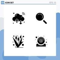 Modern Set of 4 Solid Glyphs Pictograph of cloud crop iot search farming Editable Vector Design Elements