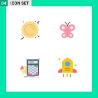 Modern Set of 4 Flat Icons Pictograph of summer calculation weather insect progress Editable Vector Design Elements