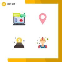 Pack of 4 Modern Flat Icons Signs and Symbols for Web Print Media such as browser money option pin labour Editable Vector Design Elements