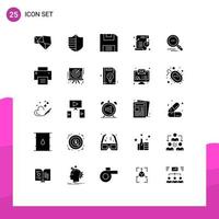 Set of 25 Commercial Solid Glyphs pack for find statistic diskette pie chart Editable Vector Design Elements