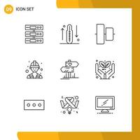 Group of 9 Modern Outlines Set for love worker health labour vertical Editable Vector Design Elements