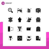 paquete de iconos de vector de stock de 16 signos y símbolos de línea para elementos de diseño de vector editables en línea de gráfico de recipiente de átomo de ciencia