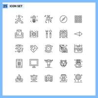 Modern Set of 25 Lines and symbols such as education learning drum code compass Editable Vector Design Elements
