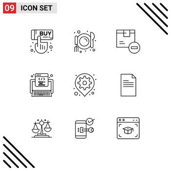 paquete de iconos de vector de stock de 9 signos y símbolos de línea para gps web eliminar código de programa elementos de diseño de vector editables