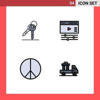 Universal Icon Symbols Group of 4 Modern Filledline Flat Colors of key hippie room video delivery Editable Vector Design Elements