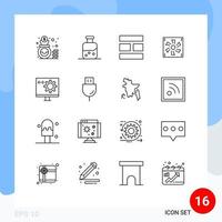 Group of 16 Modern Outlines Set for coding device collage cooler cooler fan Editable Vector Design Elements