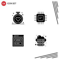 4 Thematic Vector Solid Glyphs and Editable Symbols of compass password medical devices web security Editable Vector Design Elements