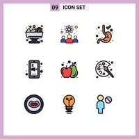 Filledline Flat Color Pack of 9 Universal Symbols of color food gastroenterology agriculture phone Editable Vector Design Elements