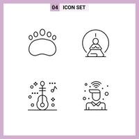 Group of 4 Modern Filledline Flat Colors Set for bear music mental concentration mental desk Editable Vector Design Elements