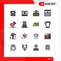 Flat Color Filled Line Pack of 16 Universal Symbols of email contact video communication return Editable Creative Vector Design Elements