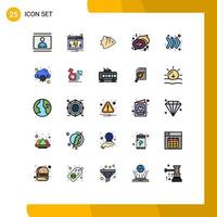 paquete de 25 modernos signos y símbolos de colores planos de línea rellena para medios de impresión web, como flechas, notificación de amor, chat, educación, elementos de diseño de vectores editables