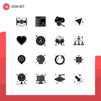 16 Solid Glyph concept for Websites Mobile and Apps heart plan cloud computing paper internet cloud Editable Vector Design Elements