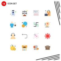 User Interface Pack of 16 Basic Flat Colors of human avatar gift marketing branding Editable Pack of Creative Vector Design Elements