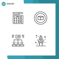 Pack of 4 creative Filledline Flat Colors of pen project education set assignment Editable Vector Design Elements