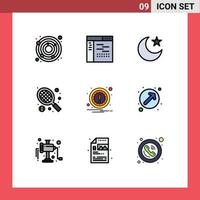 User Interface Pack of 9 Basic Filledline Flat Colors of arrow attention moon alert sport Editable Vector Design Elements