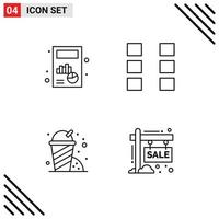 Mobile Interface Line Set of 4 Pictograms of business park graph ux board Editable Vector Design Elements