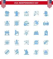 25 Blue Signs for USA Independence Day usa flower building hardball baseball Editable USA Day Vector Design Elements