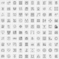 100 Universal Black Line Icons on White Background vector