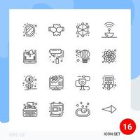 16 Universal Outlines Set for Web and Mobile Applications marketing space data signal steel Editable Vector Design Elements