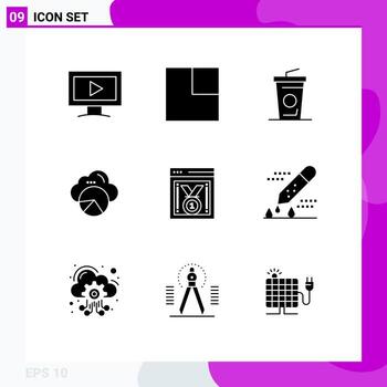 9 Solid Glyph concept for Websites Mobile and Apps chemical test website award drink web performance cloud scince Editable Vector Design Elements