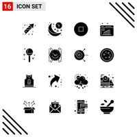 Universal Icon Symbols Group of 16 Modern Solid Glyphs of drinks data evaluation night data computation business report Editable Vector Design Elements