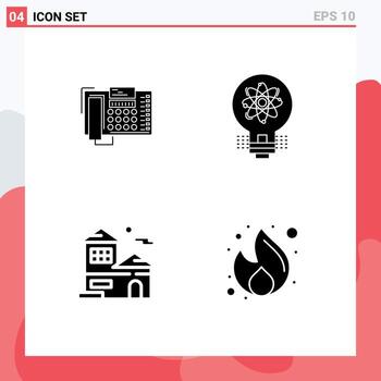 Set of 4 Modern UI Icons Symbols Signs for phone startup call innovation house Editable Vector Design Elements