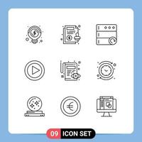 9 iconos creativos signos y símbolos modernos de vista editar documento de base de datos reproducir elementos de diseño vectorial editables vector
