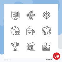Stock Vector Icon Pack of 9 Line Signs and Symbols for hangbag network technology database cloud Editable Vector Design Elements