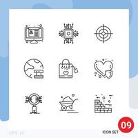 paquete de iconos de vector de stock de 9 signos y símbolos de línea para elementos de diseño de vector editables de nube de base de datos de tecnología de red hangbag