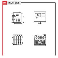 4 User Interface Line Pack of modern Signs and Symbols of illness radiator recipe multimedia battery Editable Vector Design Elements