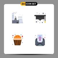 4 Creative Icons Modern Signs and Symbols of building cup cake industry student feminism chat Editable Vector Design Elements