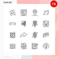 16 User Interface Outline Pack of modern Signs and Symbols of phone hang location decline music Editable Vector Design Elements