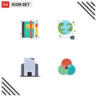 conjunto moderno de 4 iconos planos pictograma de bloc de notas edificio blog plug rascacielos elementos de diseño vectorial editables vector