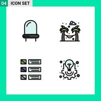 Pictogram Set of 4 Simple Filledline Flat Colors of diode listing hammock design bulb Editable Vector Design Elements