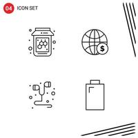 Editable Vector Line Pack of 4 Simple Filledline Flat Colors of bee headset world money smartphone Editable Vector Design Elements