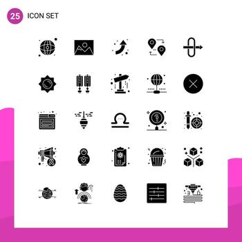 Group of 25 Modern Solid Glyphs Set for sunshine traffic arrows gateway pointer Editable Vector Design Elements