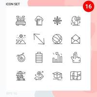 Set of 16 Vector Outlines on Grid for sunrise hemisphere focus education target Editable Vector Design Elements