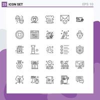 Mobile Interface Line Set of 25 Pictograms of payment sent sheild mail cook Editable Vector Design Elements