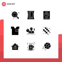 Pack of 9 Modern Solid Glyphs Signs and Symbols for Web Print Media such as sad failure streaming t shirt fashion Editable Vector Design Elements