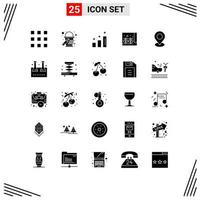 Modern Set of 25 Solid Glyphs and symbols such as chemical flask marker positions map small Editable Vector Design Elements