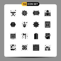 Pack of 16 creative Solid Glyphs of traffic hand instrument stop taj mahal Editable Vector Design Elements