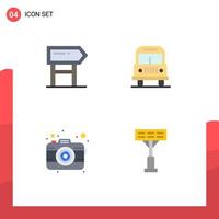 Pack of 4 Modern Flat Icons Signs and Symbols for Web Print Media such as direction photography motivation camping construction Editable Vector Design Elements