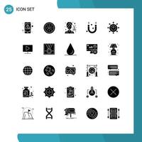 Set of 25 Vector Solid Glyphs on Grid for technology business cutter science education Editable Vector Design Elements